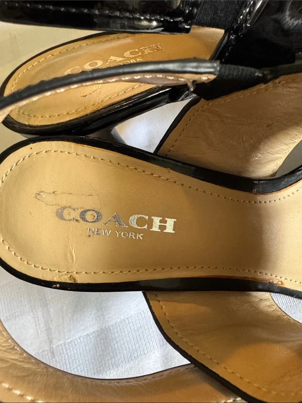 COACH Vintage Black Patent Leather Wide-Strap Slingback Sandals 6 - Picture 7 of 8